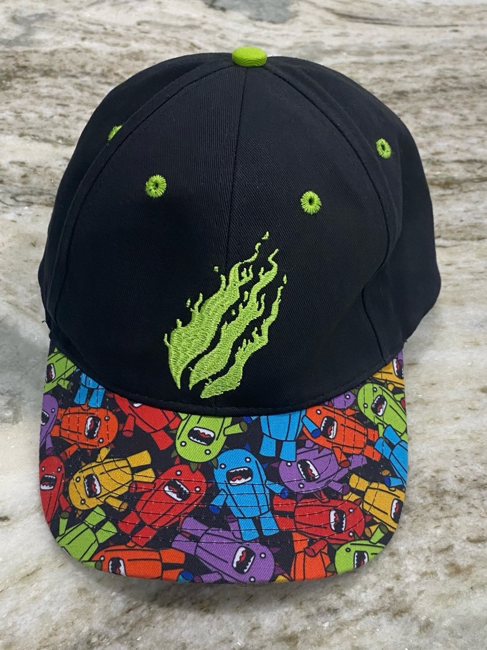 Authentic Preston PLAYZ Trust Your Fire kids Black Cap with Neon Green Flames